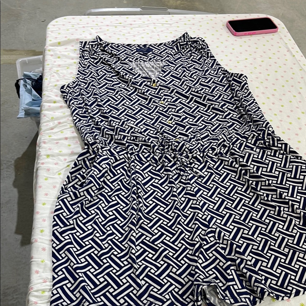 Navy and White Geometric Patterned Romper